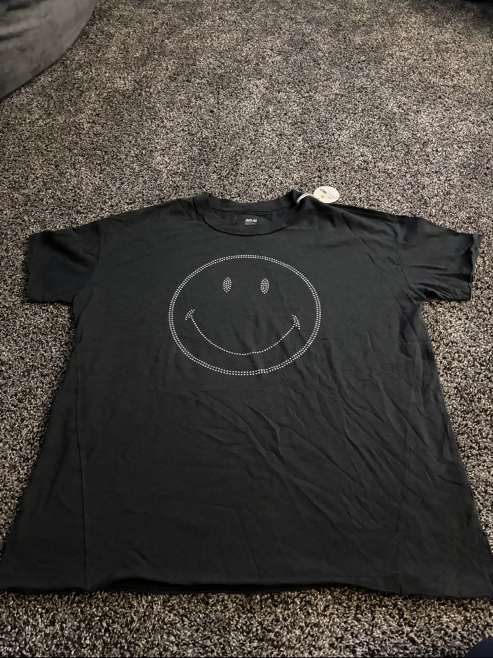 aerie Black Short Sleeve Tee with Rhinestone Smiley